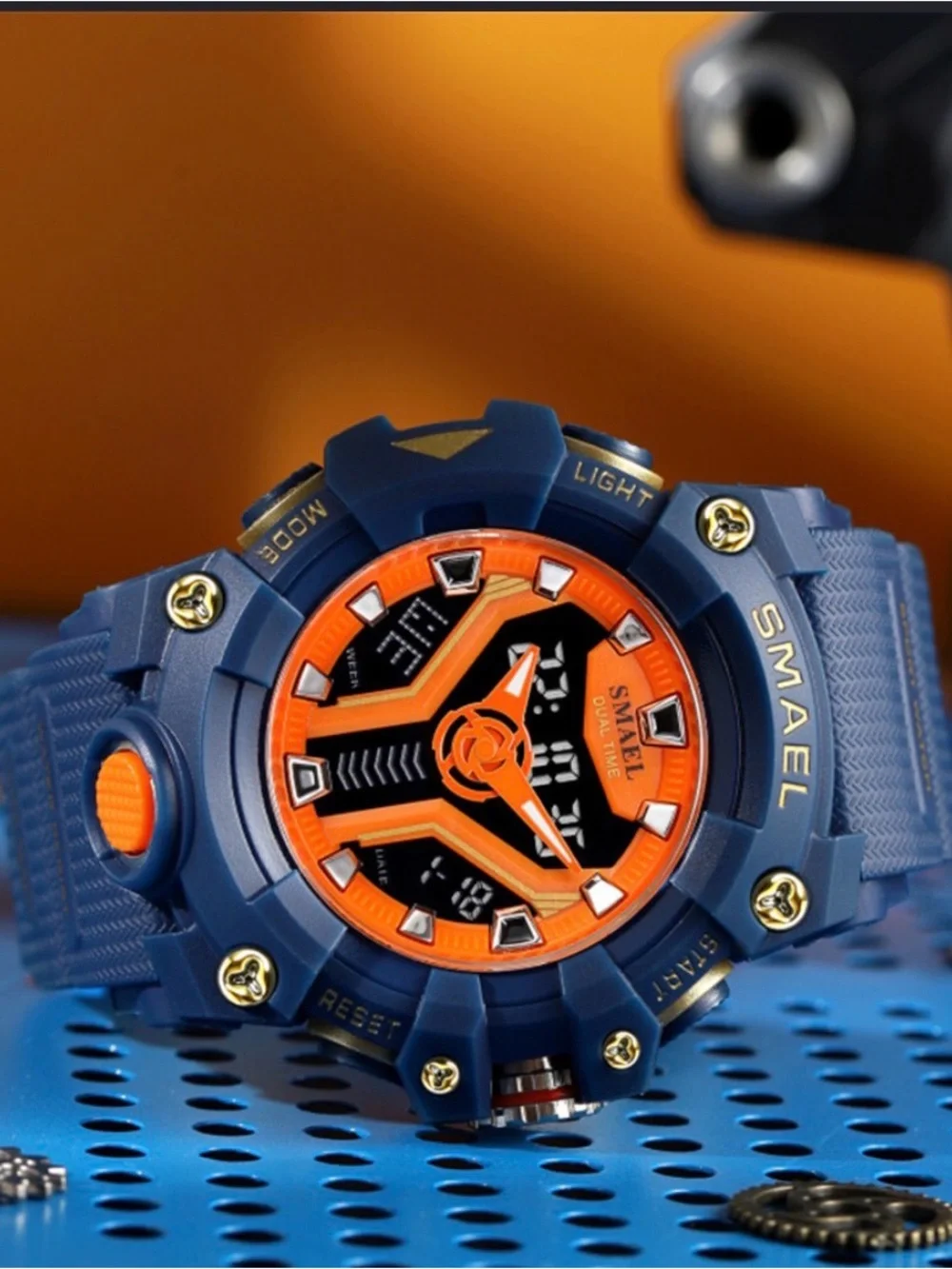 SMAEL Sport Digital-Analog Watch in Navy & Orange